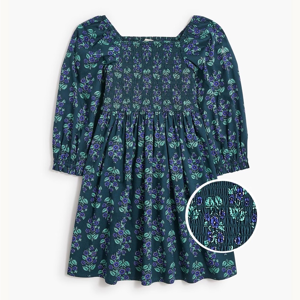 Girls' long-sleeve floral block-print dress